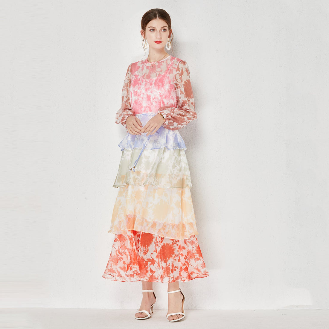 Women Stitching Multi Layer Heavy Industry Tiered Dress Two Piece Dress Lace Up by Ragazza