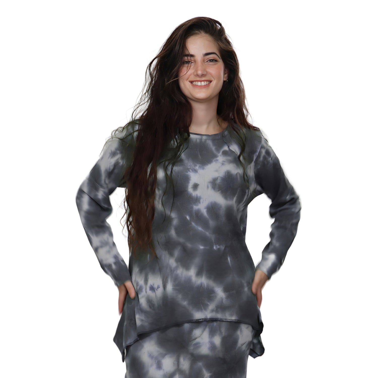 Plus Size Long Sleeve Relaxed Fit Tie-Dye Waffle Tunic by Kosher Casual USA