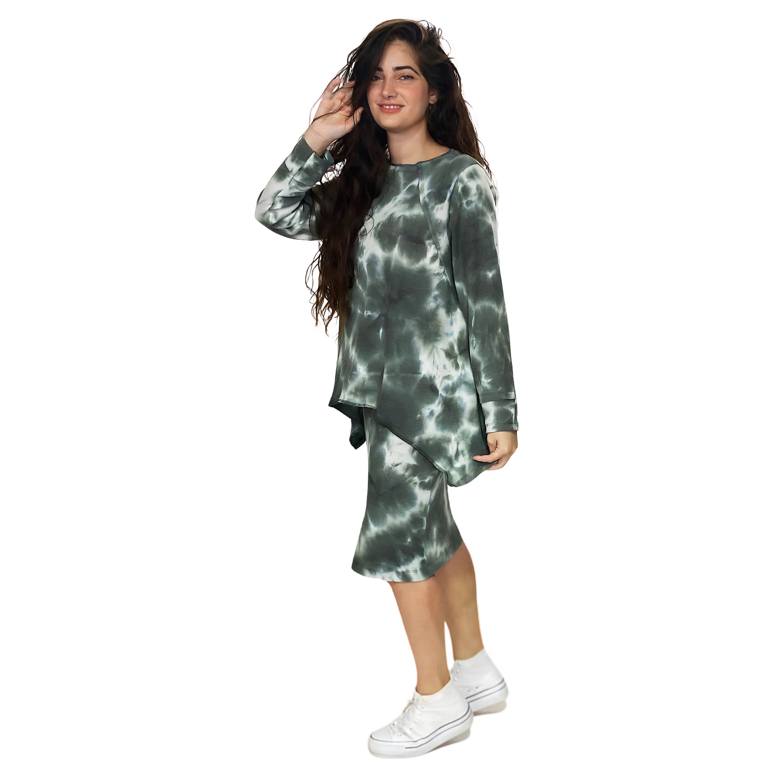 Plus Size Long Sleeve Relaxed Fit Tie-Dye Waffle Tunic by Kosher Casual USA