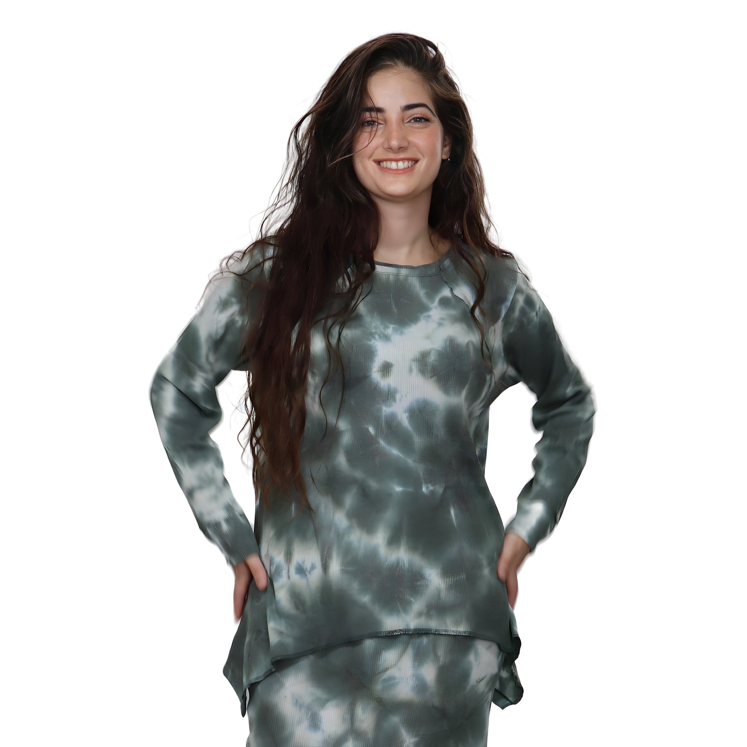 Plus Size Long Sleeve Relaxed Fit Tie-Dye Waffle Tunic by Kosher Casual USA