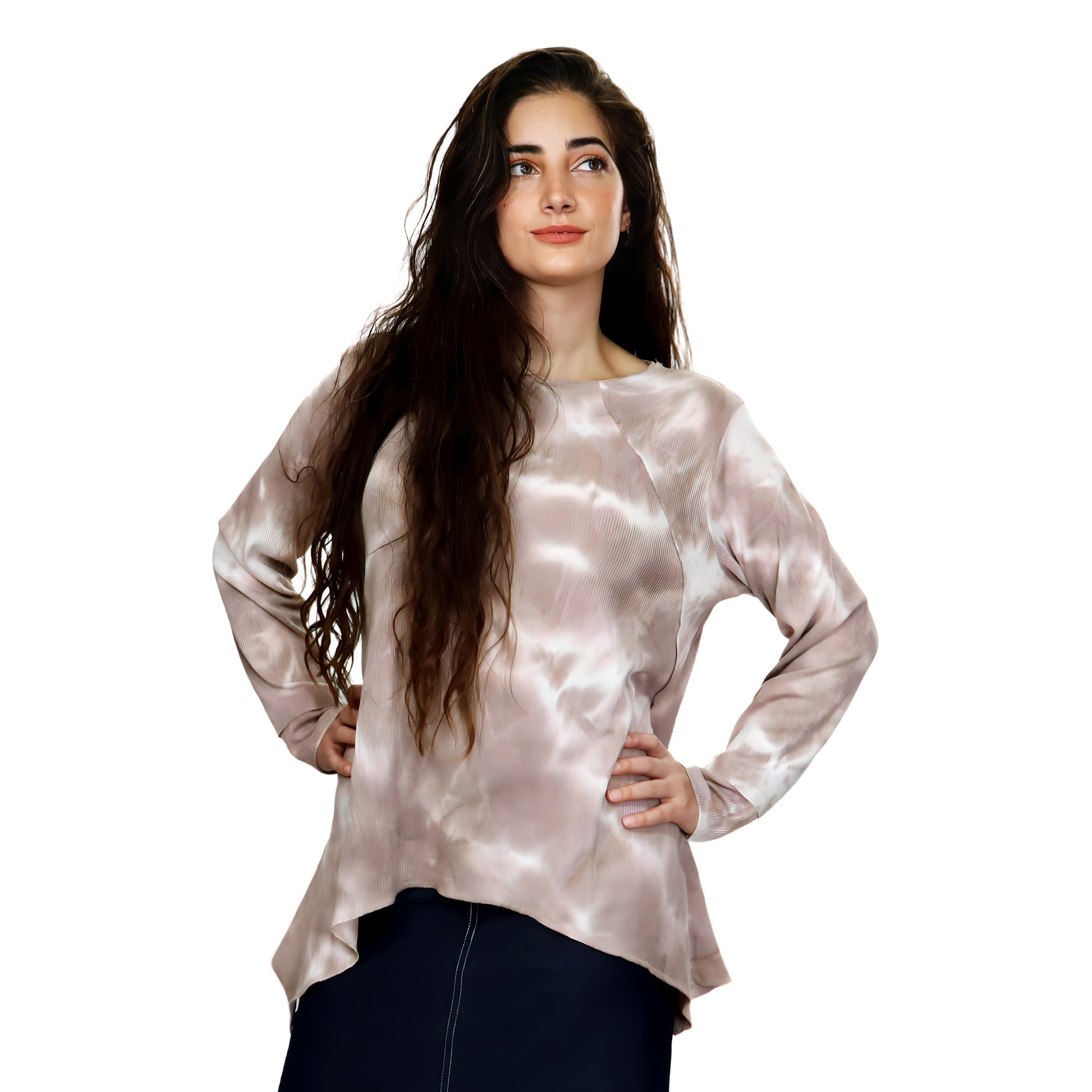 Plus Size Long Sleeve Relaxed Fit Tie-Dye Waffle Tunic by Kosher Casual USA