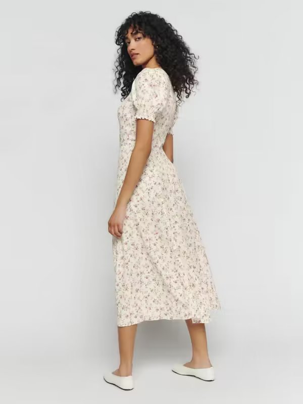 French Elegant Slim Fit High Waist Slit Sexy Print Square Collar Dress Summer Midi Dress by Ragazza