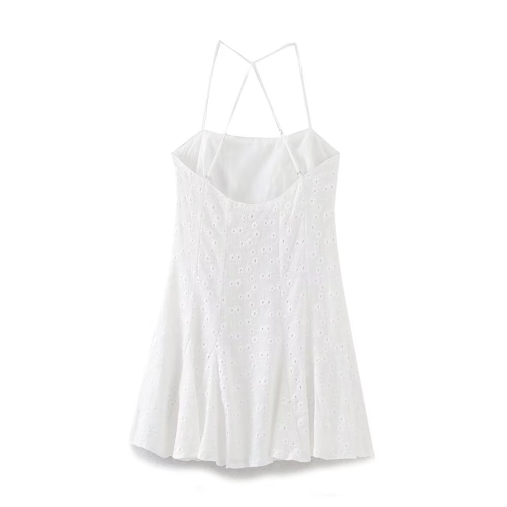 Summer Women Clothing Fashionable Elegant Hollow Out Cutout Embroidered Short Dress by Ragazza