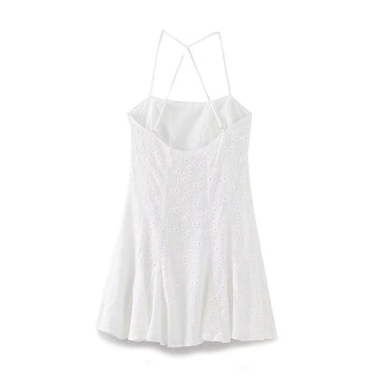 Summer Women Clothing Fashionable Elegant Hollow Out Cutout Embroidered Short Dress by Ragazza