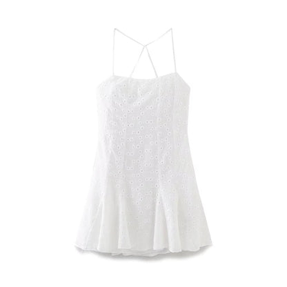 Summer Women Clothing Fashionable Elegant Hollow Out Cutout Embroidered Short Dress by Ragazza