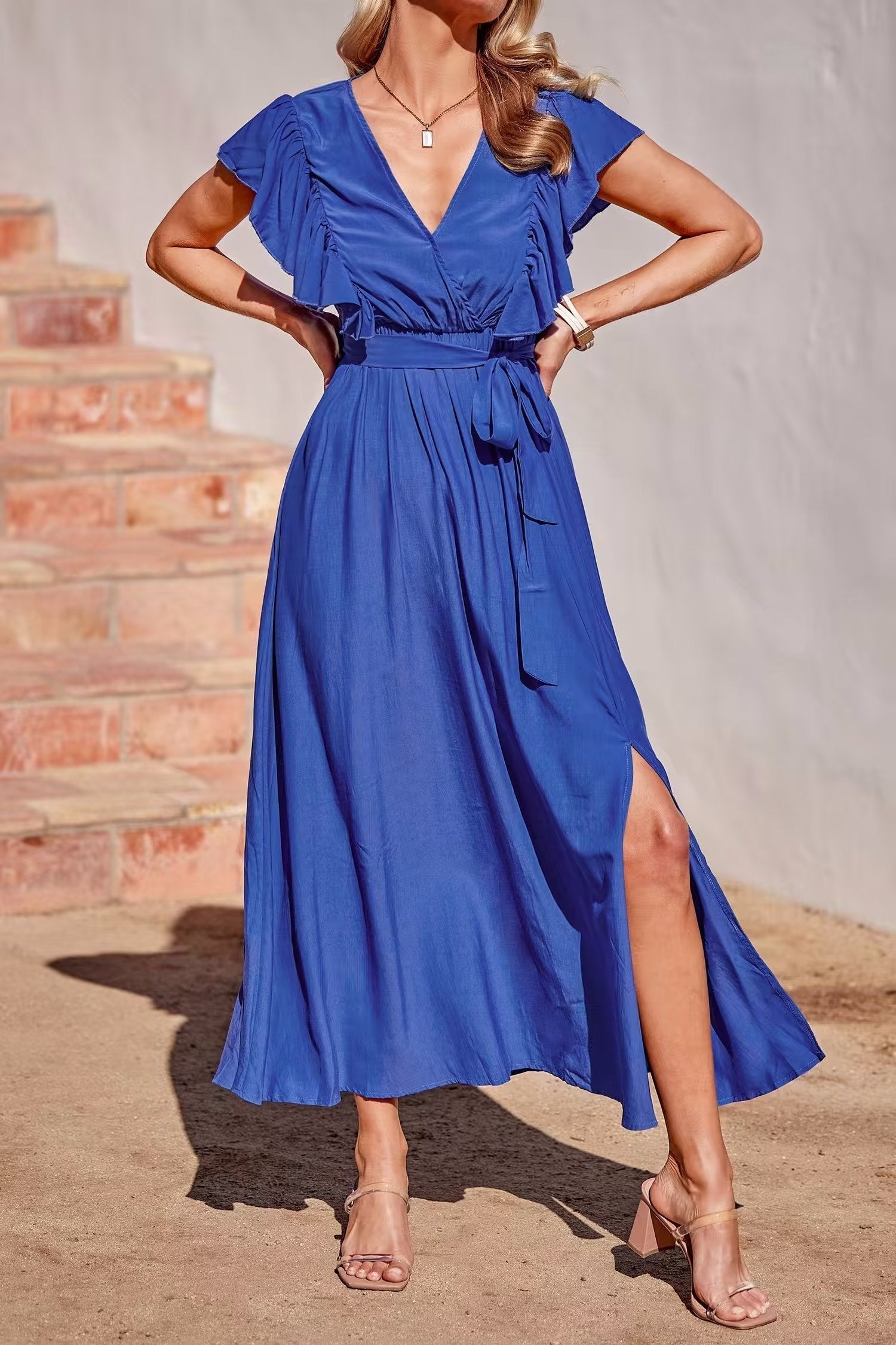 Summer Women Clothing French Sexy Backless V neck Sleeveless Waist Slimming Dress by Ragazza