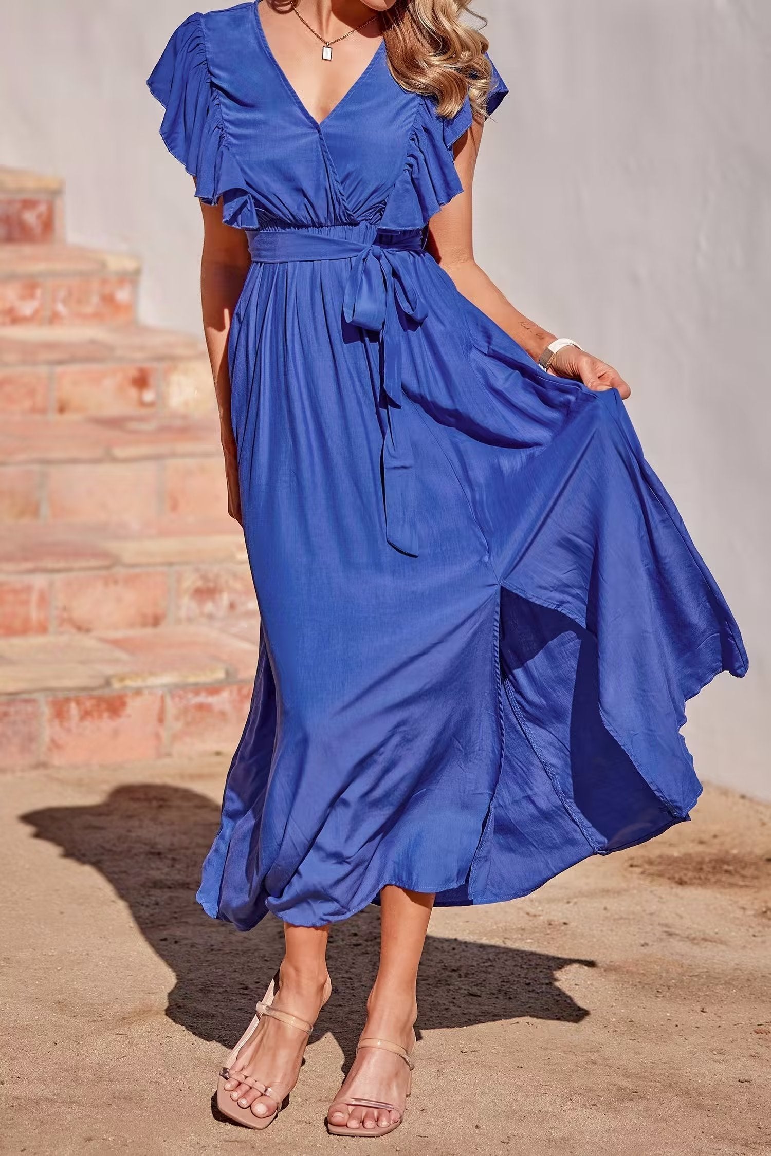 Summer Women Clothing French Sexy Backless V neck Sleeveless Waist Slimming Dress by Ragazza