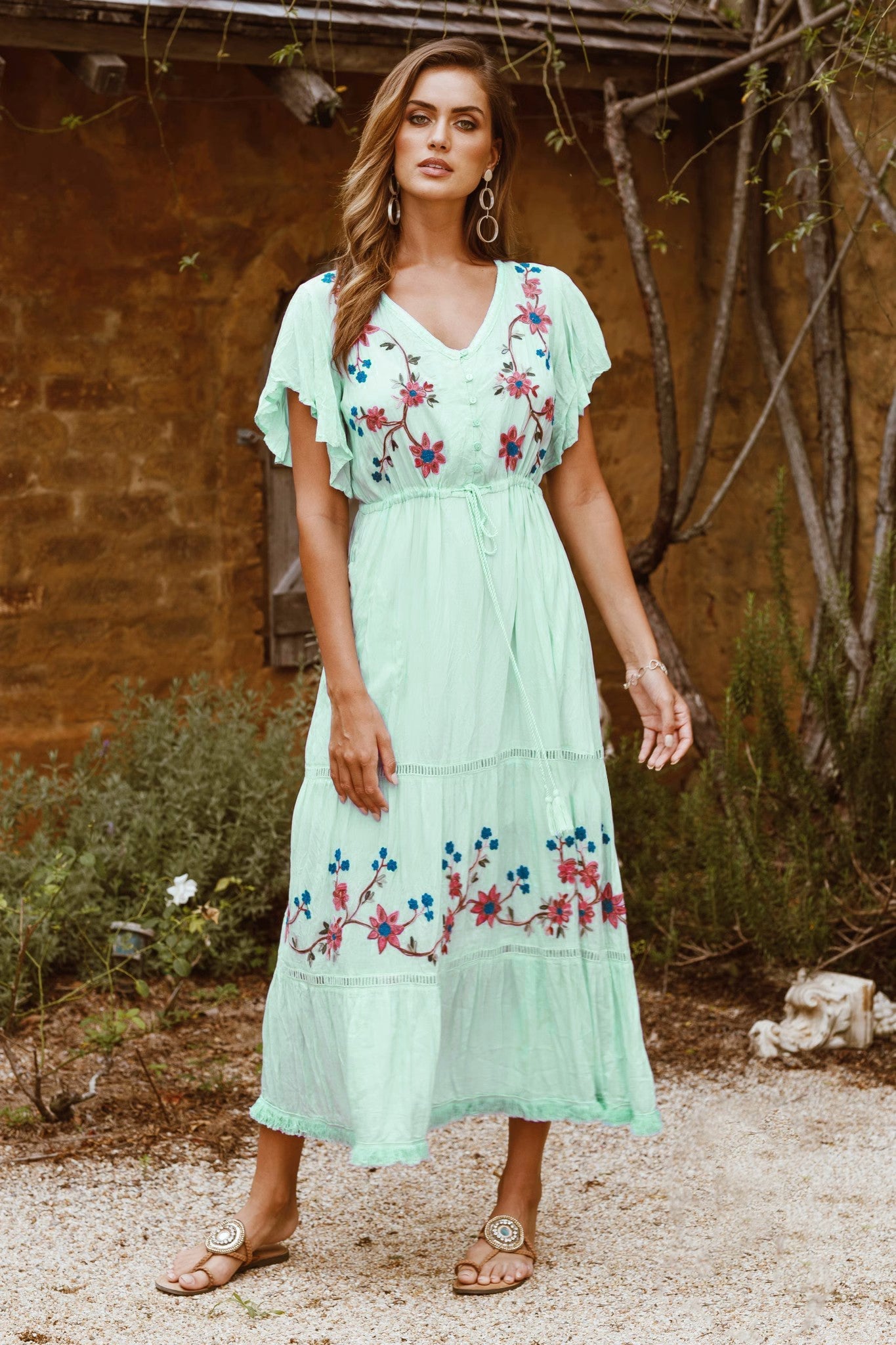 Women Summer Vacation Elegant Niche Exquisite Embroidered Flower Vacation Dress by Ragazza