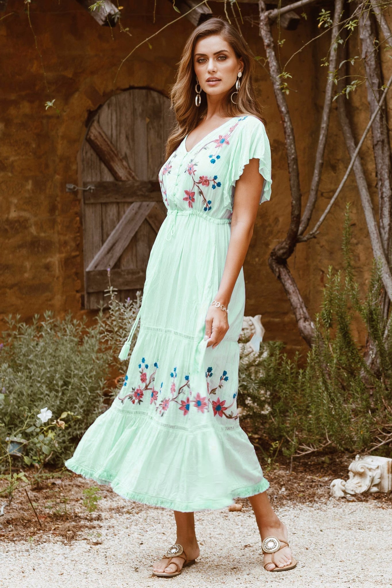 Women Summer Vacation Elegant Niche Exquisite Embroidered Flower Vacation Dress by Ragazza