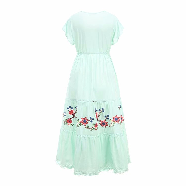 Women Summer Vacation Elegant Niche Exquisite Embroidered Flower Vacation Dress by Ragazza
