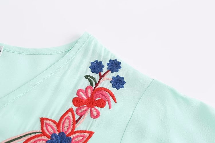Women Summer Vacation Elegant Niche Exquisite Embroidered Flower Vacation Dress by Ragazza