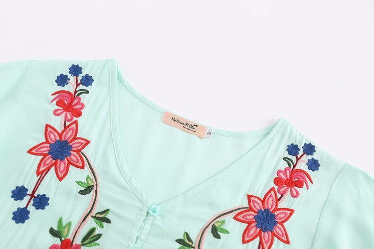 Women Summer Vacation Elegant Niche Exquisite Embroidered Flower Vacation Dress by Ragazza