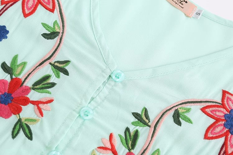 Women Summer Vacation Elegant Niche Exquisite Embroidered Flower Vacation Dress by Ragazza
