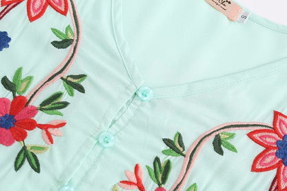 Women Summer Vacation Elegant Niche Exquisite Embroidered Flower Vacation Dress by Ragazza