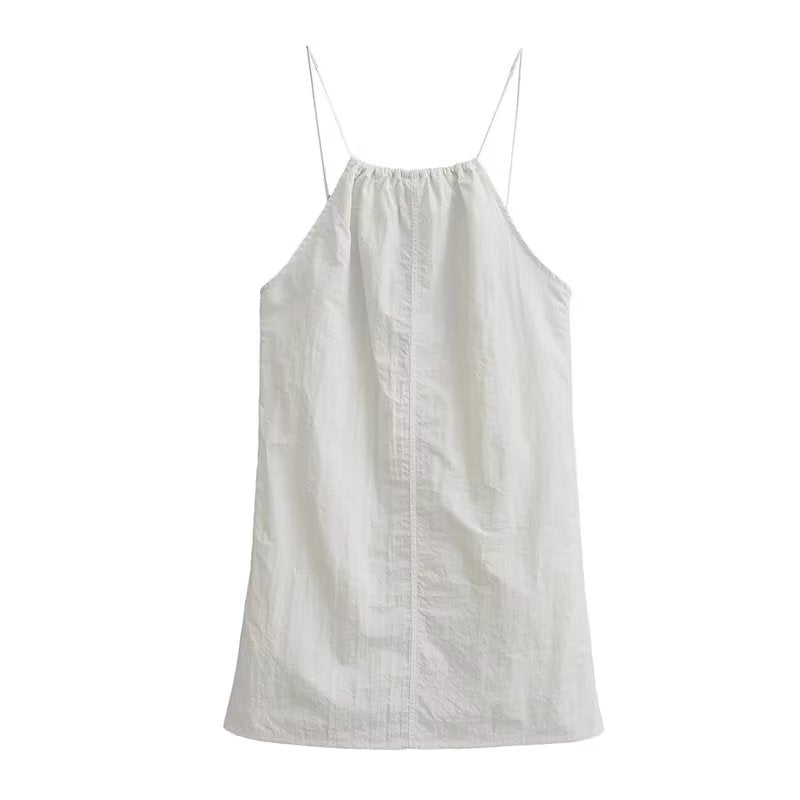 Summer Women Clothing Sexy Halter White Nylon Short Dress by Ragazza