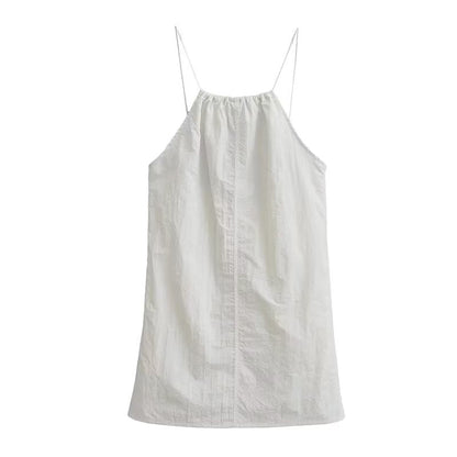 Summer Women Clothing Sexy Halter White Nylon Short Dress by Ragazza