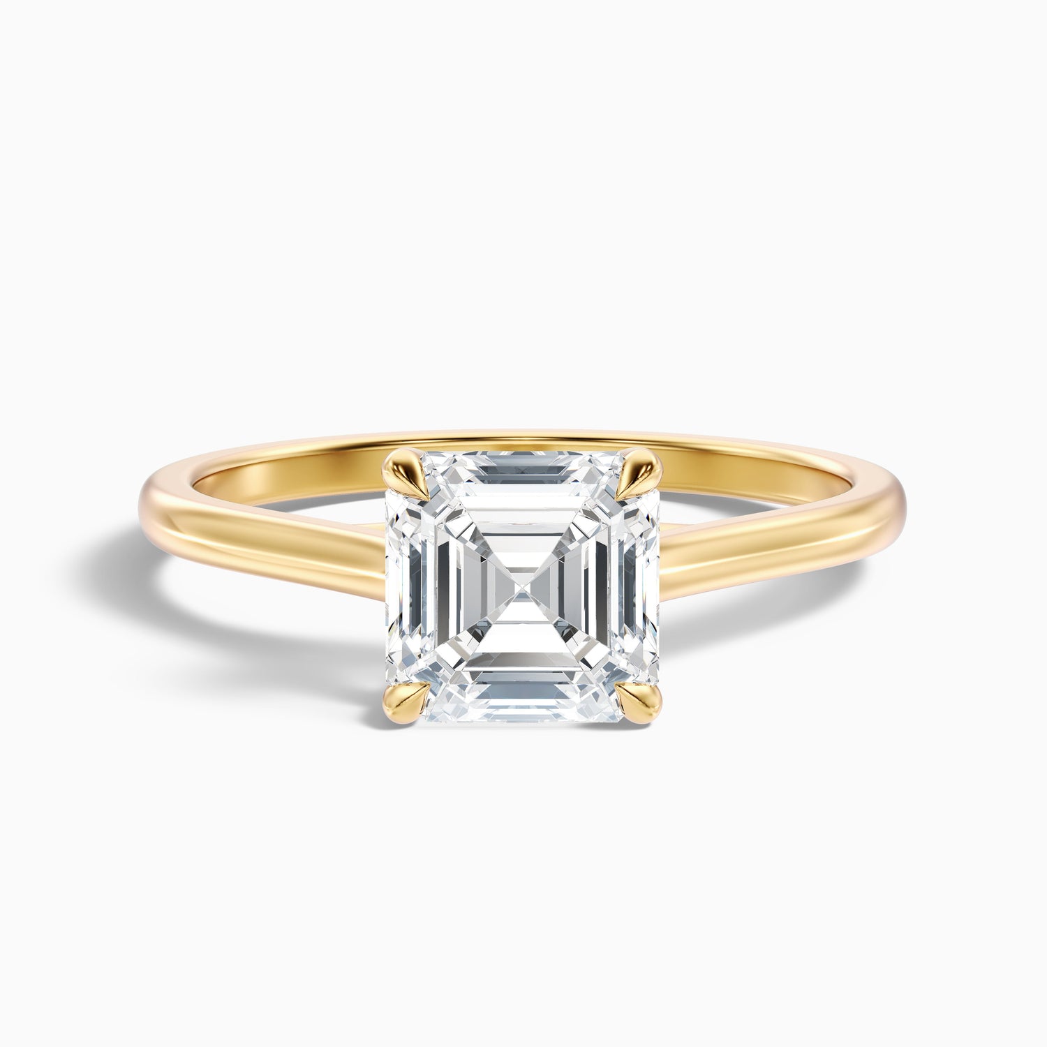 April 4.5 Carat Asscher Cut Solitaire Lab Grown Diamond Ring in 18k Yellow Gold
