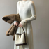 Autumn Winter Half High Collar Swing Long Knitted Dress Waist Controlled Slimming Long Sleeve Simple Dinified Sweater Bottoming Women by Ragazza