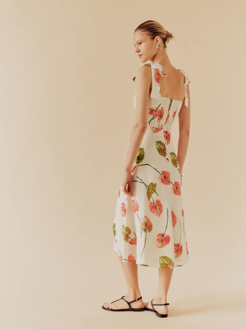 Summer French Elegant Pastoral Printed High Slit Strap Dress Women Tube Top Mid Length Dress by Ragazza