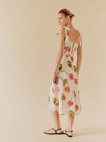 Summer French Elegant Pastoral Printed High Slit Strap Dress Women Tube Top Mid Length Dress by Ragazza