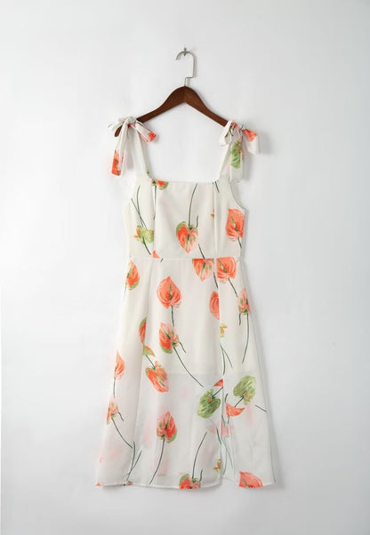 Summer French Elegant Pastoral Printed High Slit Strap Dress Women Tube Top Mid Length Dress by Ragazza