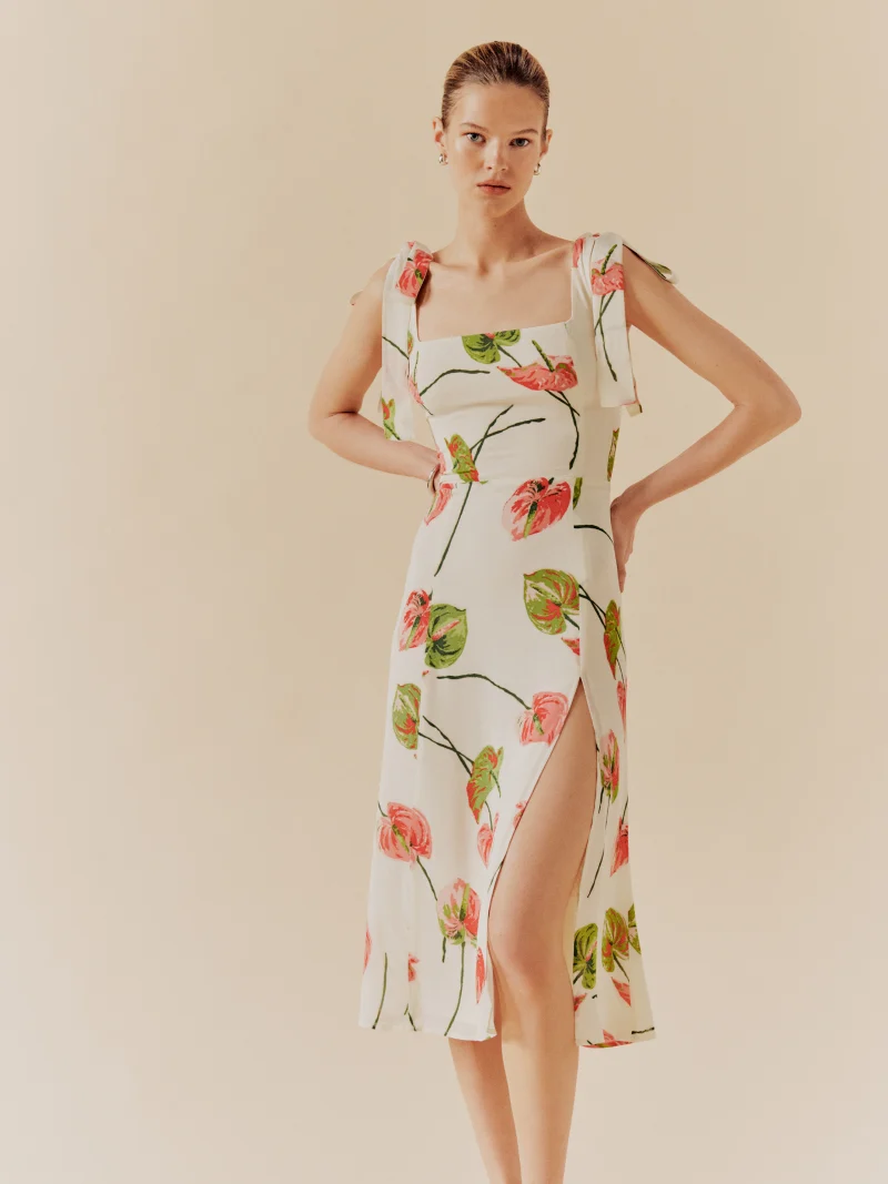 Summer French Elegant Pastoral Printed High Slit Strap Dress Women Tube Top Mid Length Dress by Ragazza