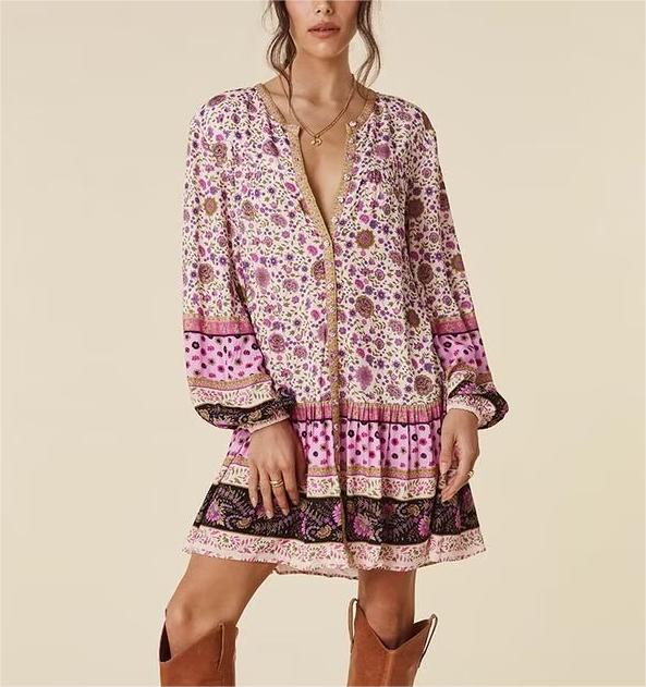 Watermark Positioning Floral Waistband Loose Mid Size Dress by Ragazza