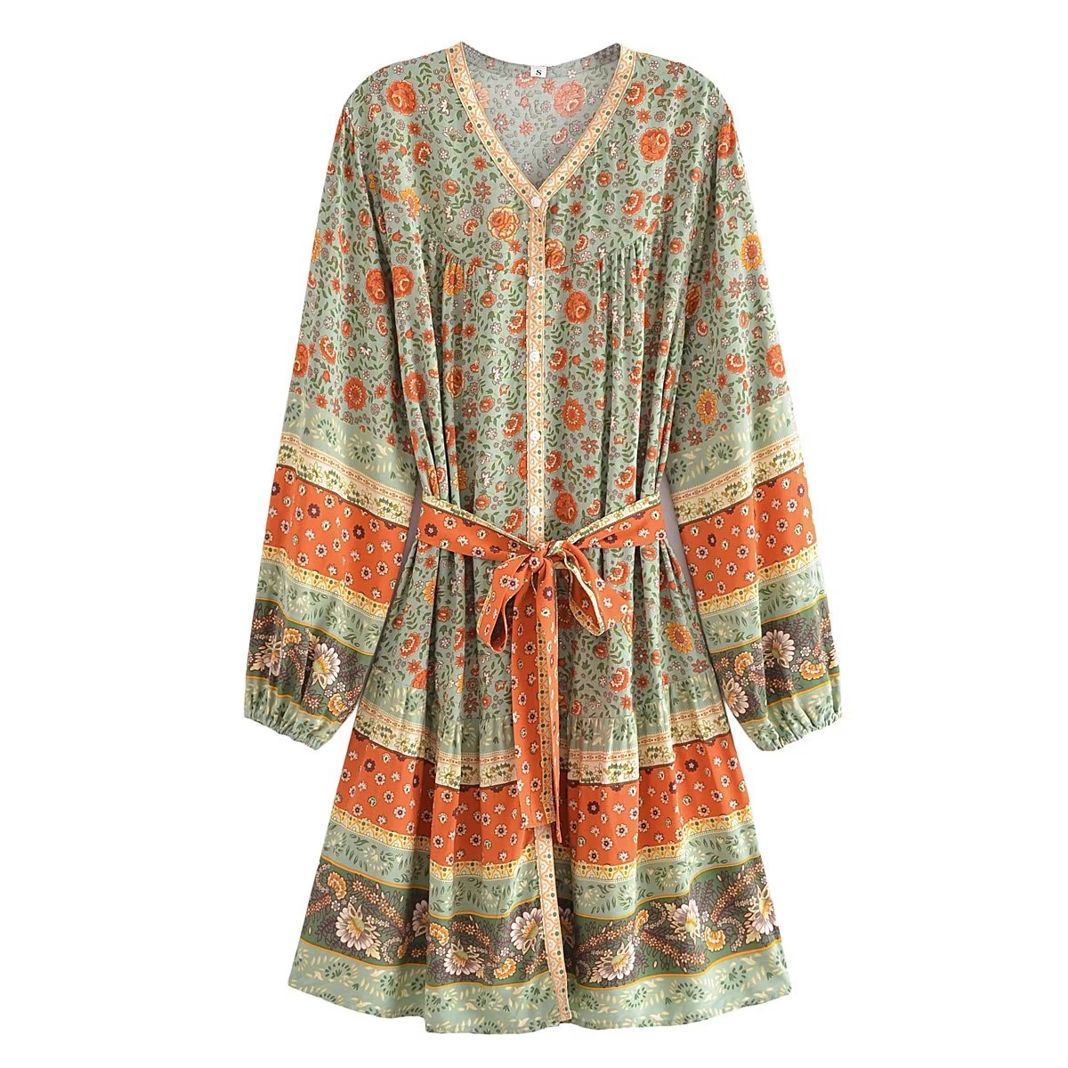 Watermark Positioning Floral Waistband Loose Mid Size Dress by Ragazza