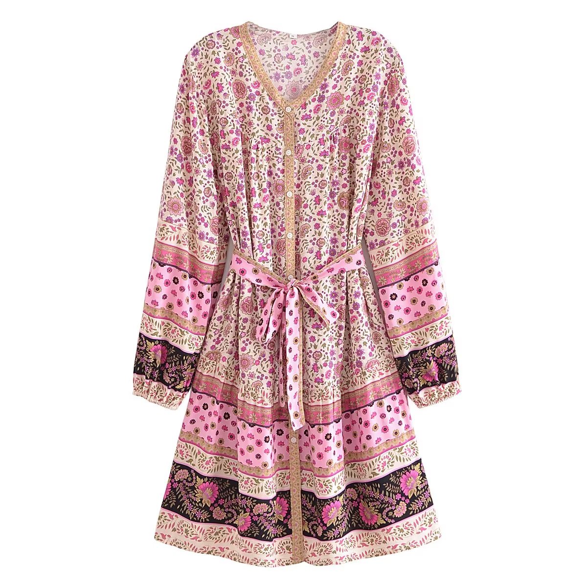 Watermark Positioning Floral Waistband Loose Mid Size Dress by Ragazza