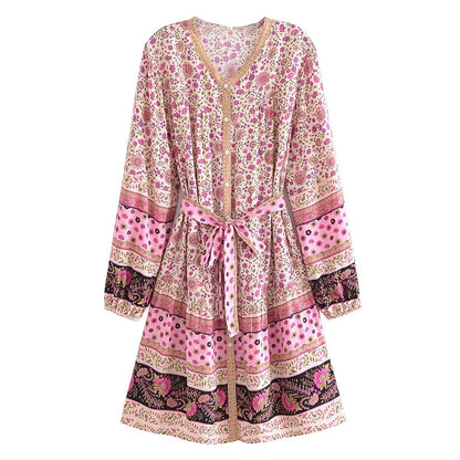Watermark Positioning Floral Waistband Loose Mid Size Dress by Ragazza