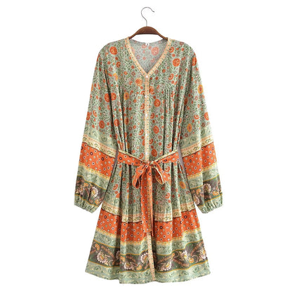 Watermark Positioning Floral Waistband Loose Mid Size Dress by Ragazza