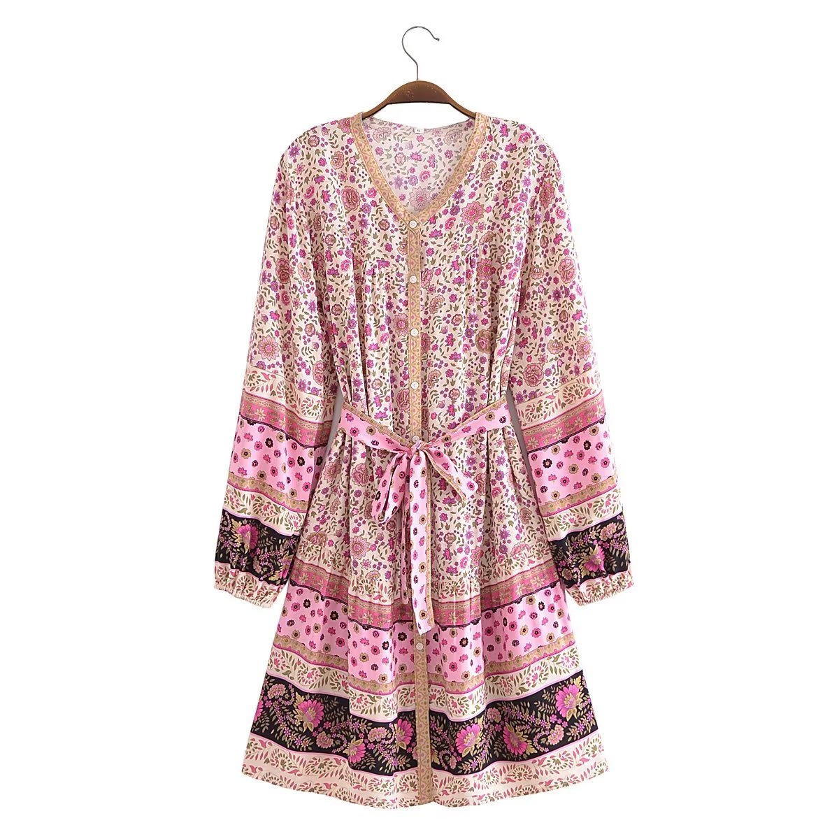 Watermark Positioning Floral Waistband Loose Mid Size Dress by Ragazza