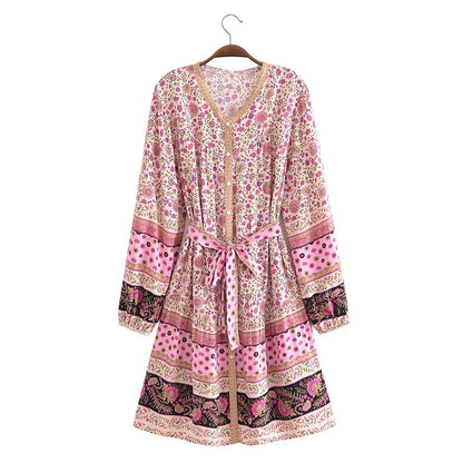 Watermark Positioning Floral Waistband Loose Mid Size Dress by Ragazza