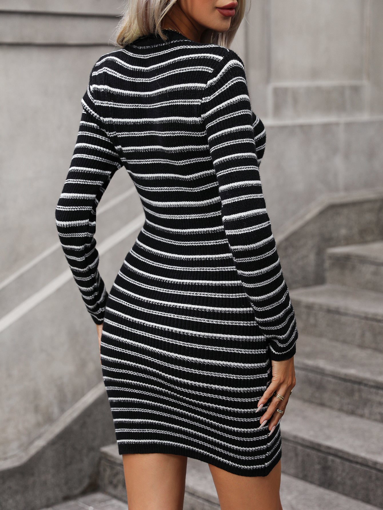 Autumn Winter Round Neck Women Clothing Knitwear Women Color Striped Pullover Mid Length Sweater Women by Ragazza