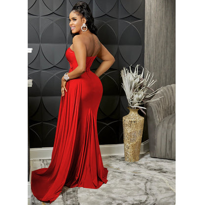 Solid Color Party Tight One Shoulder Sleeve Dress Maxi Dress Women by Ragazza