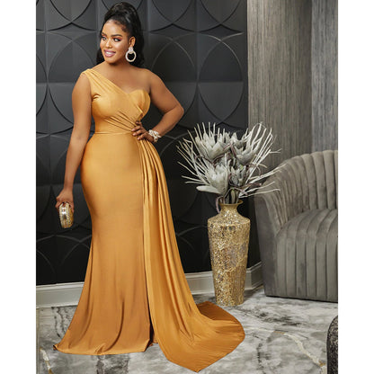 Solid Color Party Tight One Shoulder Sleeve Dress Maxi Dress Women by Ragazza