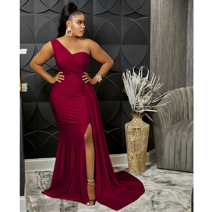 Solid Color Party Tight One Shoulder Sleeve Dress Maxi Dress Women by Ragazza