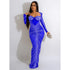 Women Wear Rhinestone Mesh See through Long Sleeve Dress by Ragazza