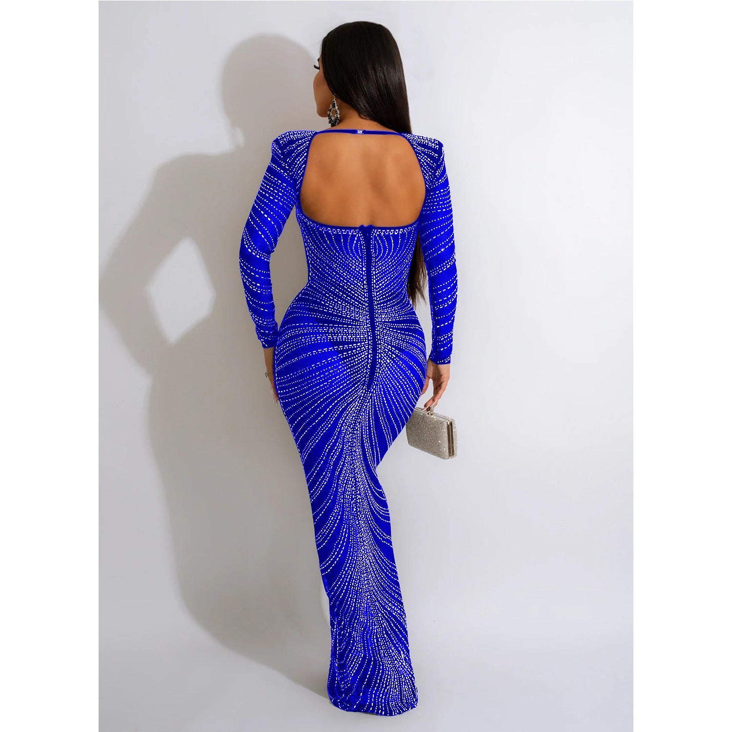 Women Wear Rhinestone Mesh See through Long Sleeve Dress by Ragazza