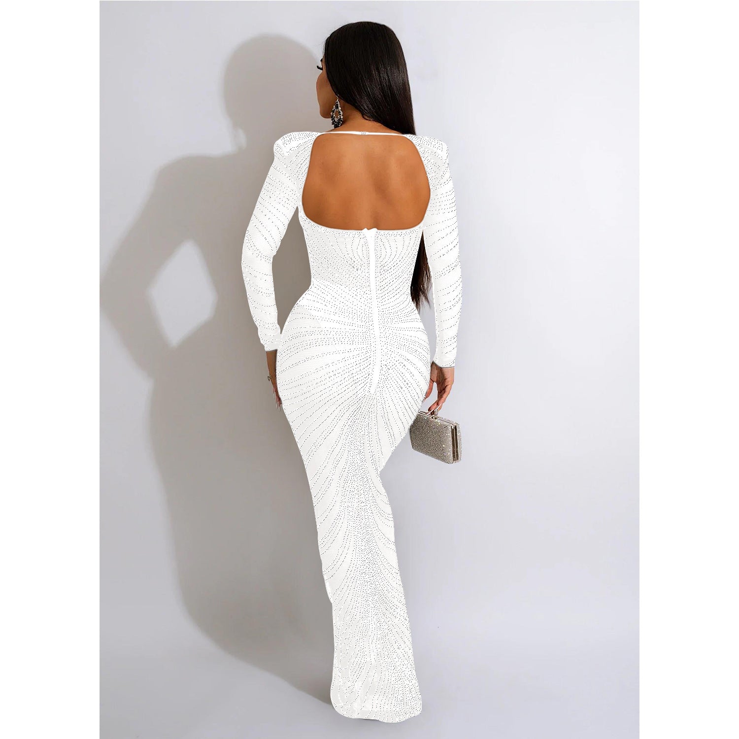 Women Wear Rhinestone Mesh See through Long Sleeve Dress by Ragazza