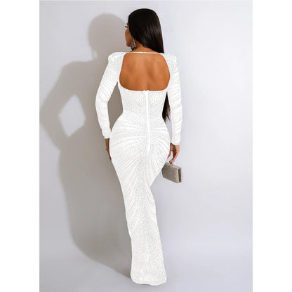 Women Wear Rhinestone Mesh See through Long Sleeve Dress by Ragazza