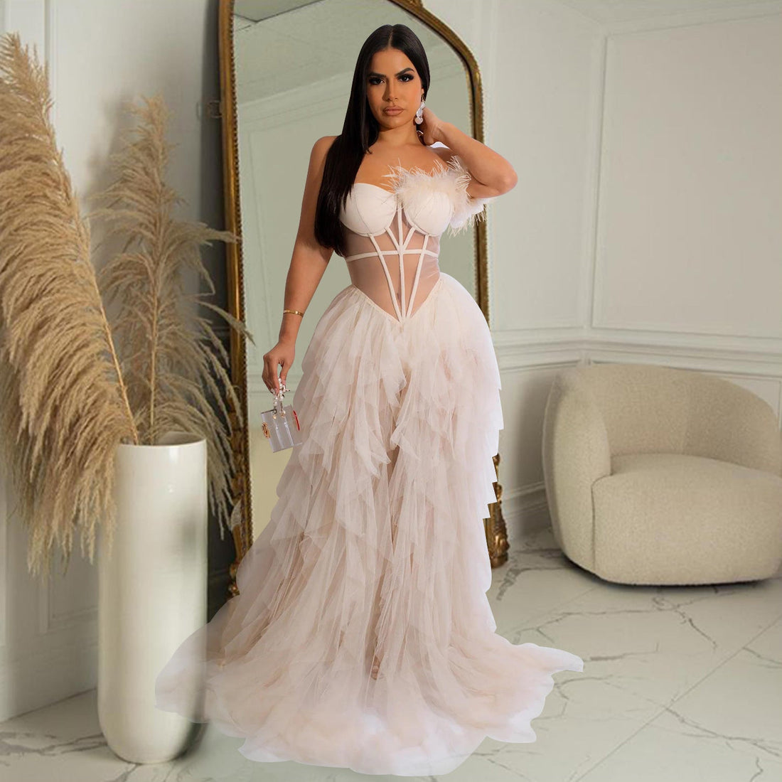 Women Wear Solid Color Sleeveless Corset Mesh Maxi Dress Dress by Ragazza