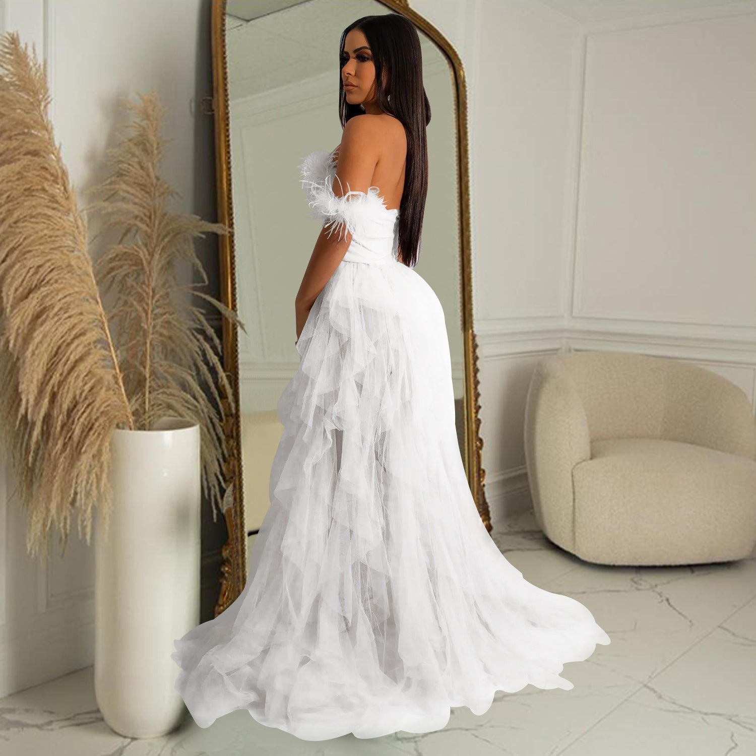 Women Wear Solid Color Sleeveless Corset Mesh Maxi Dress Dress 