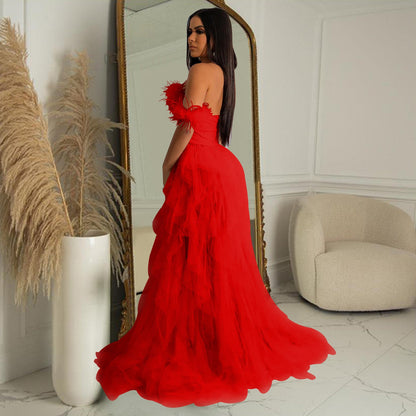 Women Wear Solid Color Sleeveless Corset Mesh Maxi Dress Dress 