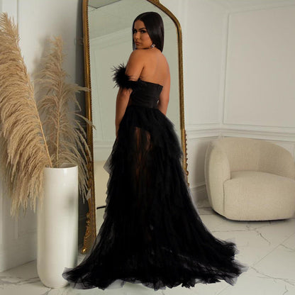 Women Wear Solid Color Sleeveless Corset Mesh Maxi Dress Dress 