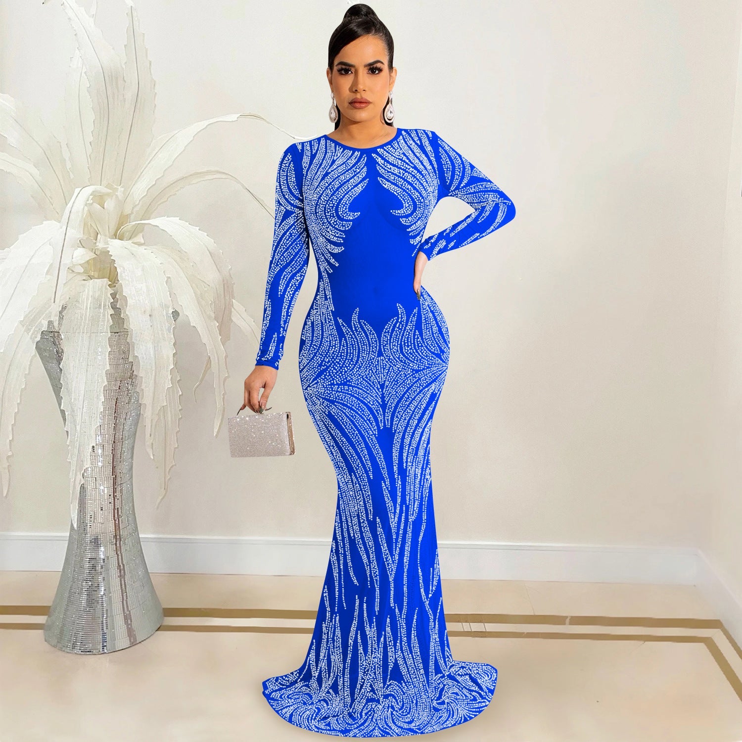 Night Club Sexy Rhinestone Mesh See through Long Sleeve Dress Dress Women by Ragazza