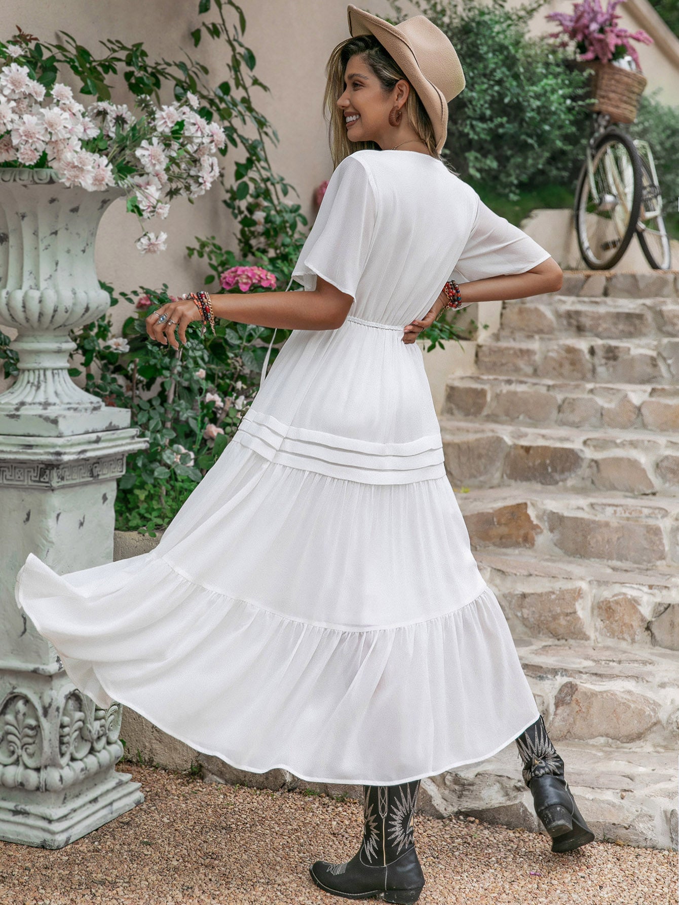 Mixed Elegant Princess French Royal Pure White Waist Drawstring Slimming Nightdress Dress by Ragazza