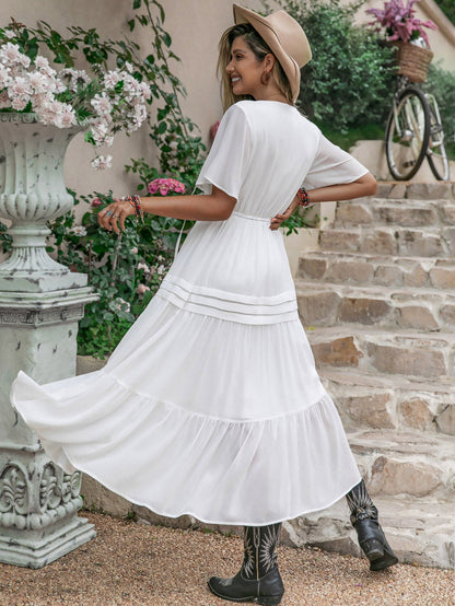 Mixed Elegant Princess French Royal Pure White Waist Drawstring Slimming Nightdress Dress by Ragazza