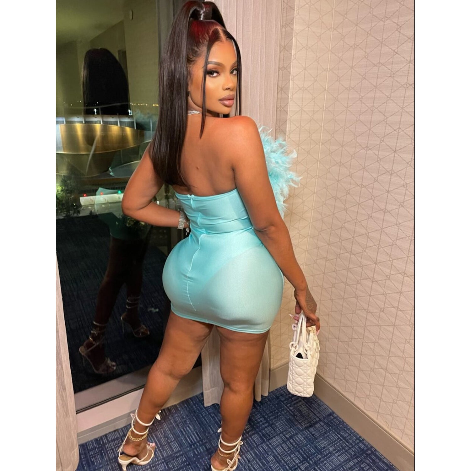 Summer Women Clothing Sexy Feather Mesh Drilling Chest Wrapped Dress Women by Ragazza