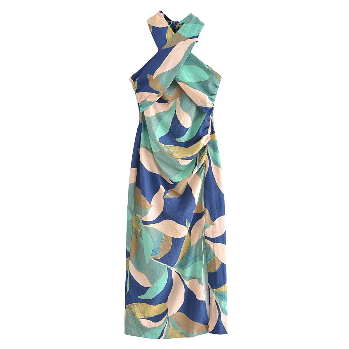 Summer Women Clothing Linen Blended Printed Midi Dress Dress by Ragazza